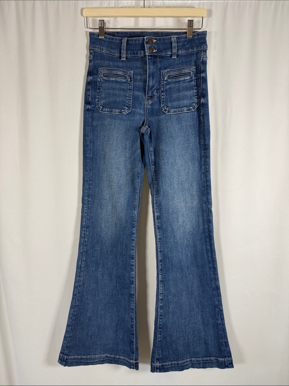American Eagle Outfitters Medium Wash Super High-Rise Flare Jeans